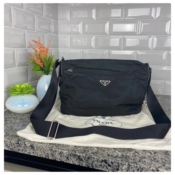 Prada Handbags - Authentic Prada Black Vela Zip-Top Messenger Bag